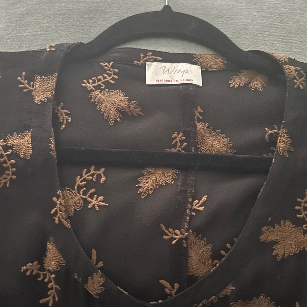 Wrap London Black Dress with Gold Leaf Pattern - Picture 6 of 9